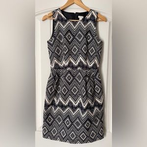 J. Crew Factory Black and White Geometric Sleeveless Business Midi Dress Size 2